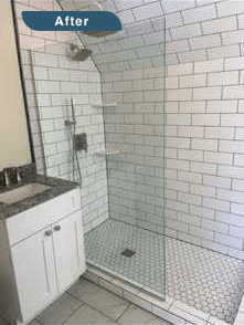 An after picture with a beautiful shower with white subway tile.